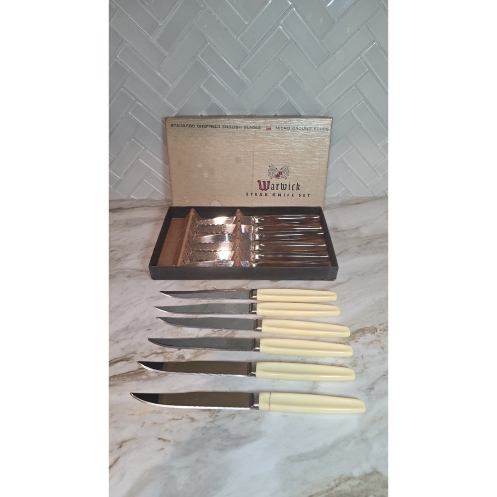 2 Sets Of 6 Warwick Stainless Sheffield English Blades Brown & Cream. 12 Total